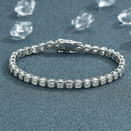 Full Asscher Cut 3x3mm 0.15CT Bezel Type Moissanite Tennis Bracelet for Women Men Party 925 Silver GRA Certified Bracelets