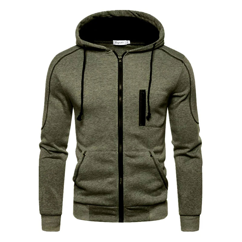 Men's Long Sleeve Zip Up Hoodie Casual Athletic Sweatshirt Hooded Jacket with Pockets Spring Fall Warm Fleece Lined Coat Outwear