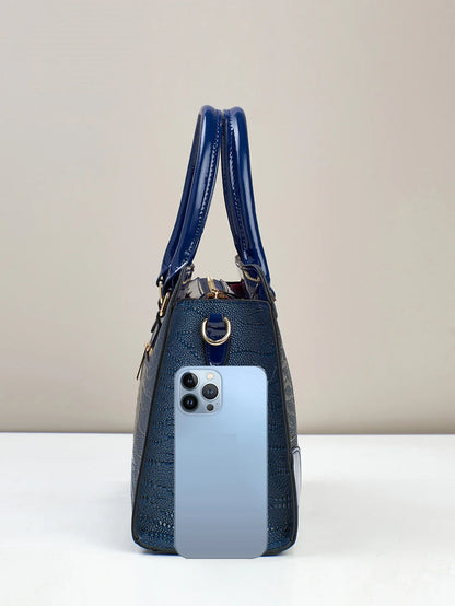 Crocodile Pattern Handbag, Women Large Capacity Crossbody Bag, Fashion Glossy Satchel Purse
