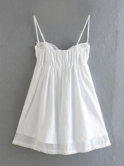 White Spliced Embroidery Lace Bra Corset style Mini Dress Women Backless Party Skater Short Sling Robe Holiday