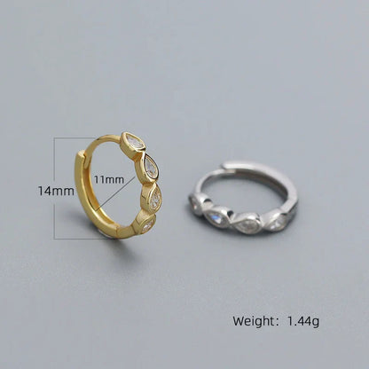 925 Sterling Silver Fashion Simple Drop Row Zircon Ear Buckle for Women Elegant European Hoop Earrings Piercing Jewelry