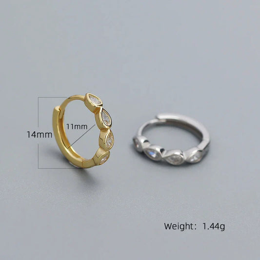 925 Sterling Silver Fashion Simple Drop Row Zircon Ear Buckle for Women Elegant European Hoop Earrings Piercing Jewelry