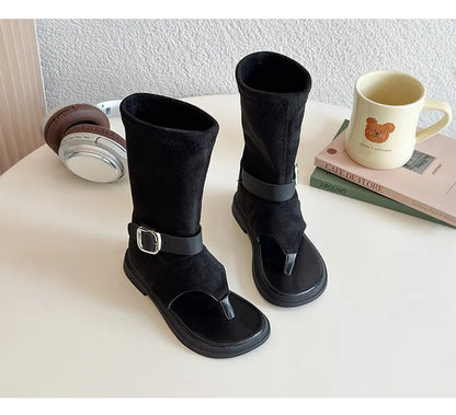 Summer Princess Long Pipe Boots Roman Sandals for Kids Girl Brand Design Ankle Strape Stretch-Satin Flip Flop Girls Shoes I06242