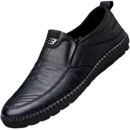 Mens PU leather slip-on loafers casual non-slip walking flats breathable shoes