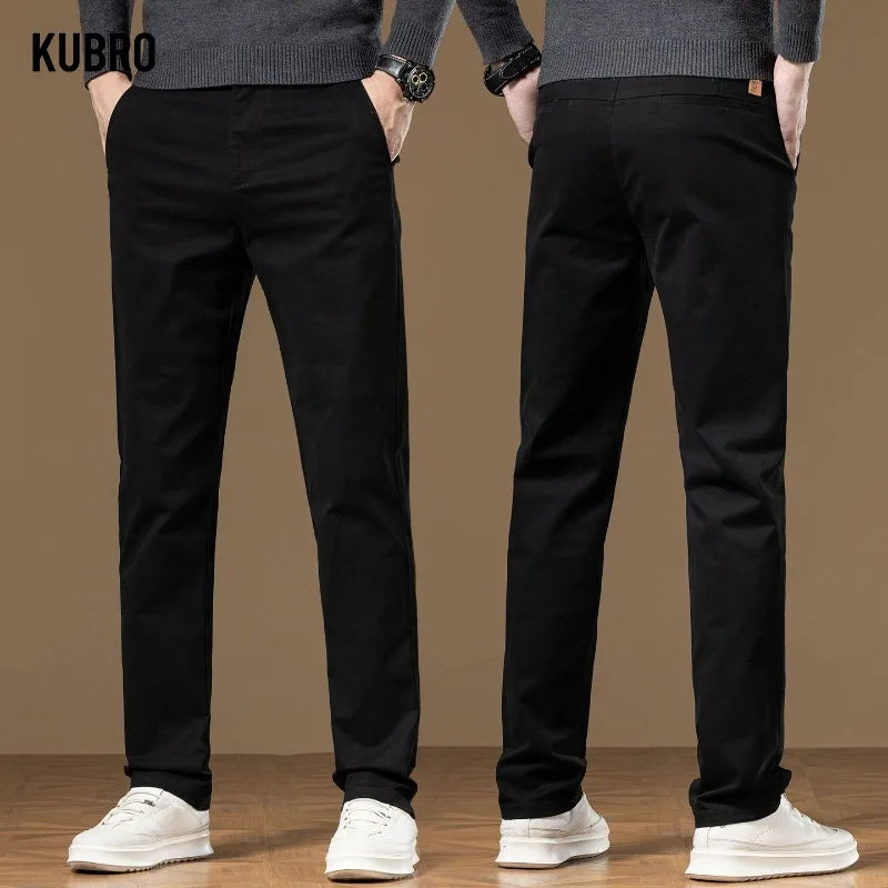 Classical Men's Casual Pants Straight Leg Elastic Solid Color Business Trousers Fashionable Soft Comfortable  Clothes Long Pants