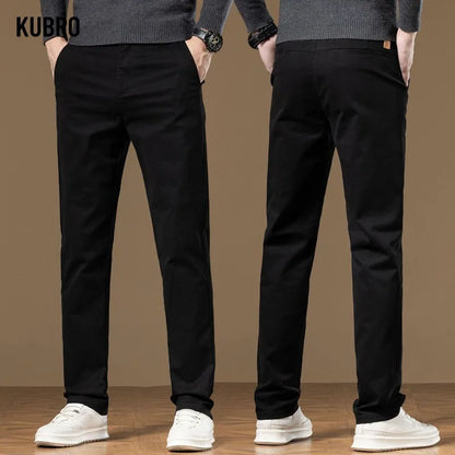 Classical Men's Casual Pants Straight Leg Elastic Solid Color Business Trousers Fashionable Soft Comfortable  Clothes Long Pants