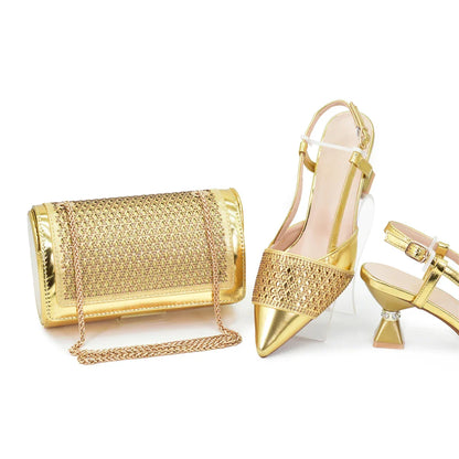 Fashion Women Italian Shoes and Matching Bags Sets Decorated with Rhinestone Fashion Party Shoes and Bag Match for Women