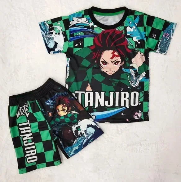 Demon Slayer Kids T-shirt Shorts Set  Anime Kimetsu Tanjiro Rengoku Zenitsu Print BoysGirls Casual Summer Outfit 2Pcs Sportswear