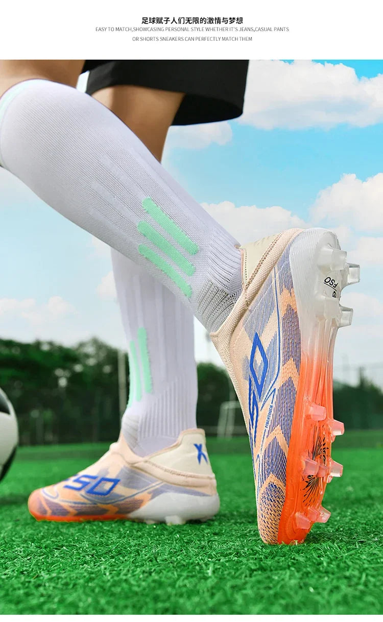 New Men Soccer Shoes Training TF/FG Outdoor Sport Football Boots Adult Long Spikes Non Slip Cleats Breathable Match Comfortable