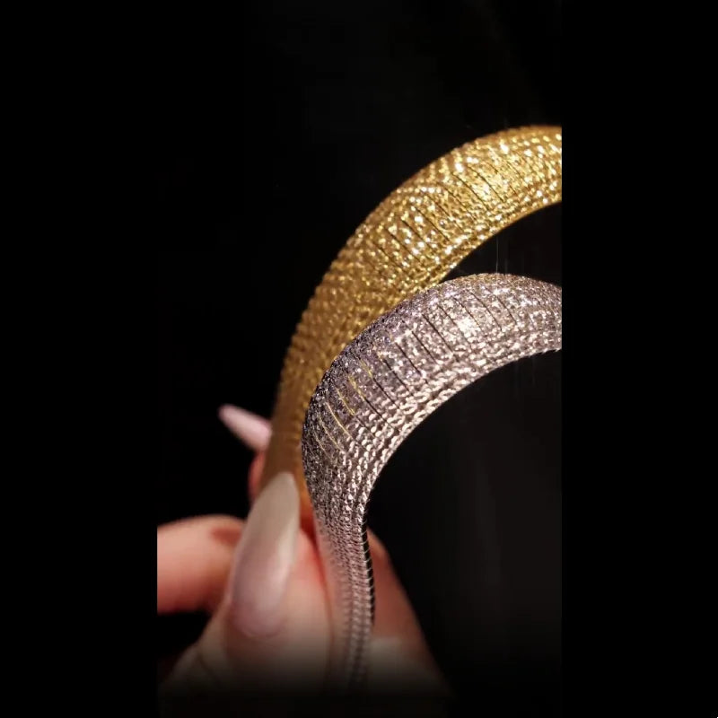 925 Silver Gold Plated Synthetic Zircon Bracelet Shimmering Wide Edition Bracelet for Women's Jewelry