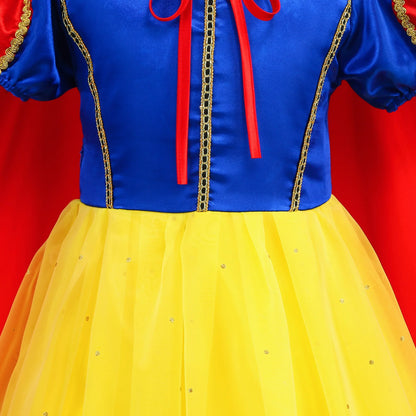 Vestido de Luxo Princesa Branca de Neve com Capa para Meninas Fantasia Infantil Cosplay de Fada Roupa de Carnaval para Crianças Vestido de Halloween