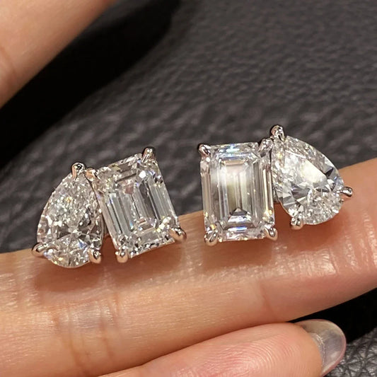 4cttw Radiant/Emerald&Pear Cut Moissanite Stud Earring with Certificate 2Diamond Ear Studs for Women Wedding S925 Silver Jewelry
