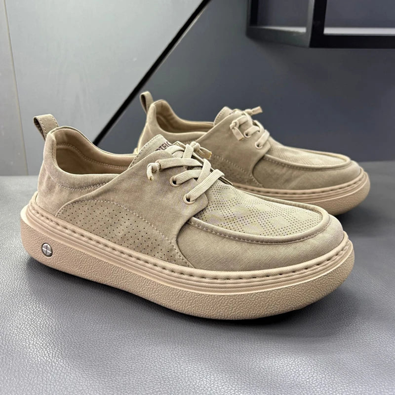 Lightweight Thick Bottom Casual Shoes Easy to Wear Slip on Lazy Person Cowhide Leather Shoes Breathable Rubber Sole