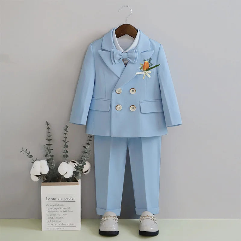 Light Blue Kids Formal Suit Set Double Breasted Design For Boys Elegant Occasion Wear Ideal For Wedding Recital Graduation
