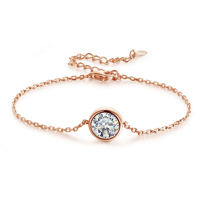 1/2CT Round Cut Moissanite Bracelet for Women S925 Silver Plated 18K Gold Certified Solitaire Wedding Wrist Chain Jewelry