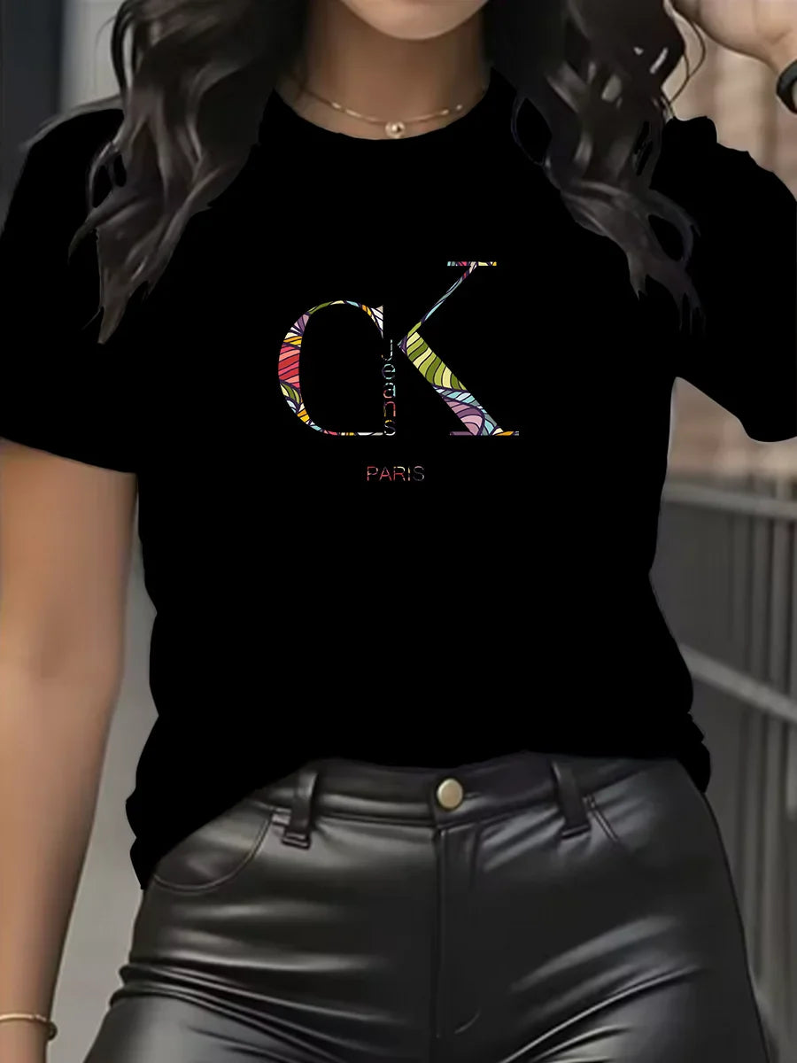 Summer luxury brand fashion cartoon letter print crew collar clothing short sleeve T-shirt trend women's summer Y2K top