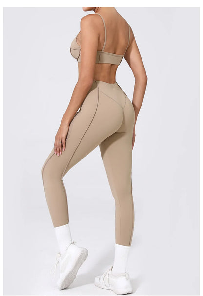 Yoga Sports Fitness Sets High Waist Hip-lifting Trousers Open Back Bra Suit Casual Running Workout Gym Leggings Sexy Sets Women