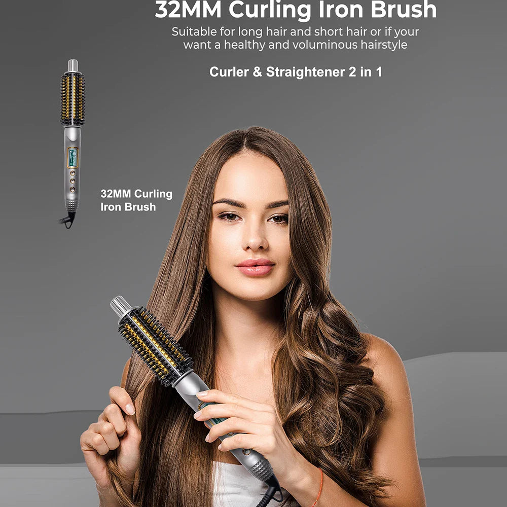 Double PTC Curling Iron Brush Ceramic Ionic Hair Curler Straightener Anti-Scald Volumizing Hair Heated Brush Electric Hot Comb