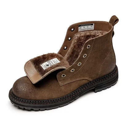 Men's Vintage Split Suede Boots Brown High-Top Work Boots Lace-Up Desert Ankle Rugged Sole Boots Outdoor Winter Fall Shoes