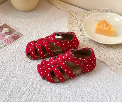 All Over Print Polka Dot Children Sandals for Girls Suede Leather Summer Students Holiday Shoes Girl Daily Shoes Cut-outs I05103