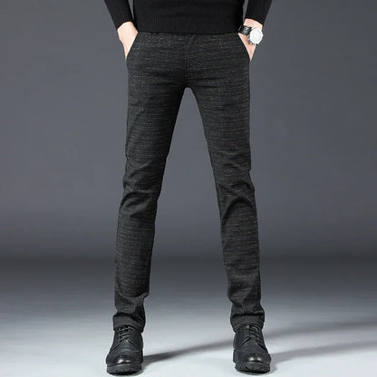 Spring Autumn New Men's Plaid Pants Black Blue Business Casual Formal Fashion Korean Classic Male Clothes Straight Trousers