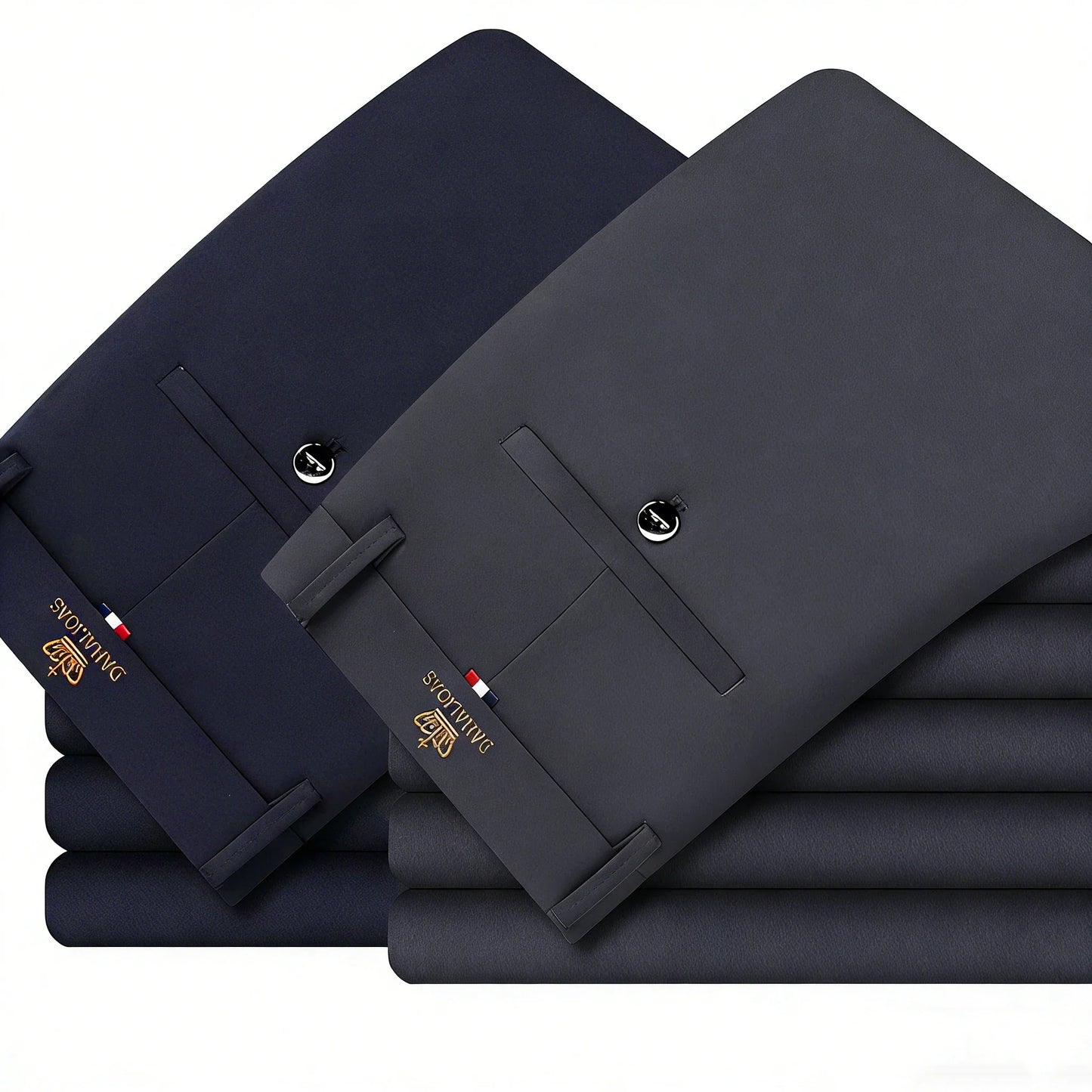 2 Pieces Men's High Elasticity Formal Pants Comfortable Straight Leg Business Trousers