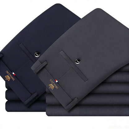 2 Pieces Men's High Elasticity Formal Pants Comfortable Straight Leg Business Trousers
