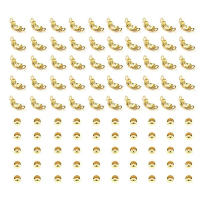 100pcs/lot Stainless Steel Gold Color Connector Clasp Crimp End Beads Findings Kit DIY Bracelet Necklace Jewelry Making Supplies