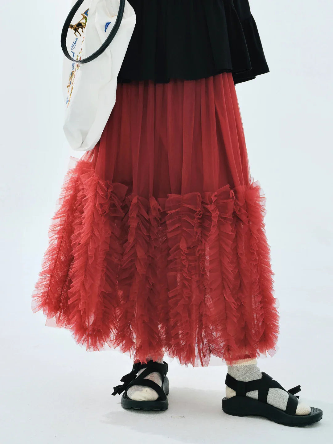 Women's Light Purple Tulle Midi Skirt with Ruffled Hem Elastic Waist Casual Fairy Style Summer  Flowy A-Line Skir 255106