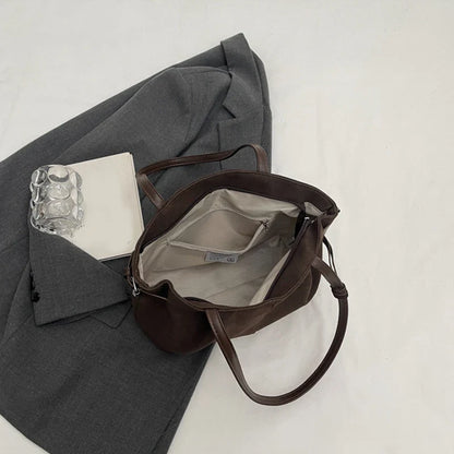 Suede Shoulder Bags for Women Large Suede Totes Lightweight Underarm Bag Casual Shopper Handbag Solid Color Travel Bucket Bags