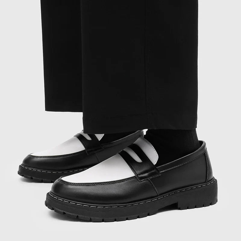 Color Blocked Men Loafers  Fashionable Comfortable Thick Soled Non Slip  for Daily Commuting Office Business  Formal Wear Shoe