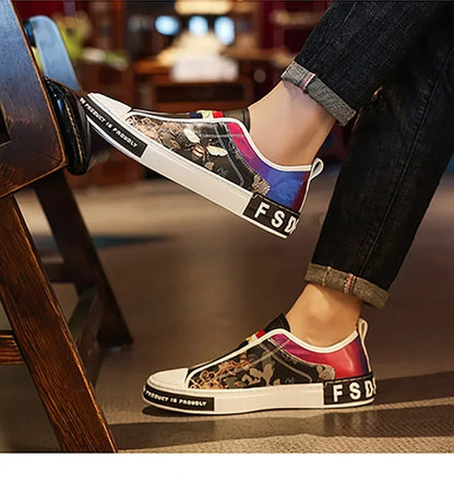 Shoes for Men Leather Casual Shoes Men Sneakers Spring Trend Print Flat Skateb Male Shoes Man Youth Street Cool Slip-on Loafers