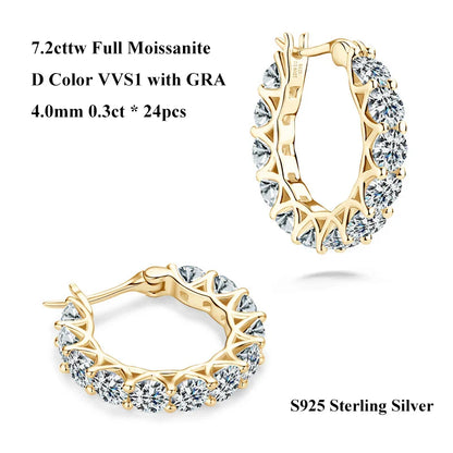 Luxury D Color 4mm 0.3CT Full Moissanite Hoop Earrings for Women S925 Silver All Diamond Earring Ear Buckle Fine Jewelry