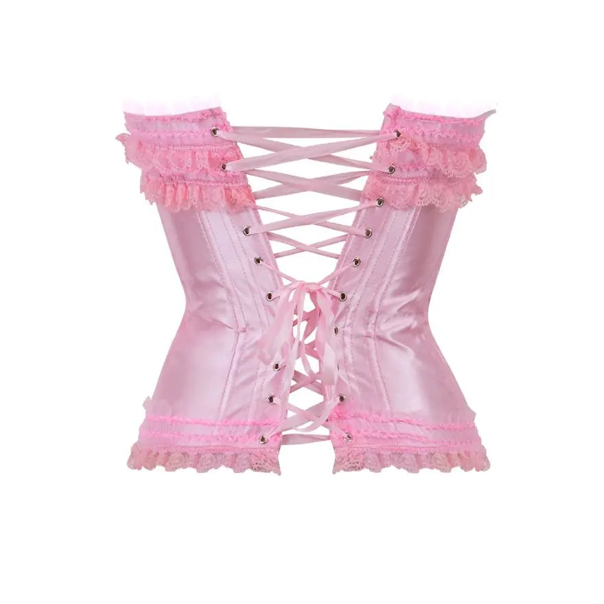 Women Sexy Satin Overbust Corset Lace Up Corsets Bustiers Top Gothic Ladies Halloween Plus Size White Red Black Pink korsett