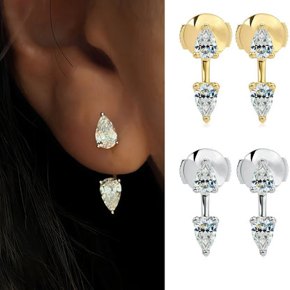 2-Stone Pear Cut Moissanite Diamond Earrings for Women 925 Sterling Silver Plated 18k Gold Waterdrop Earcuff Earring Detachable