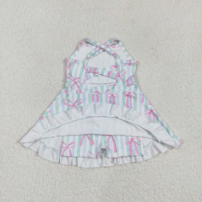 Summer Baby Girl Bows Skorts Toddler Infant Knee Length Dress Kids Children Sleeveless Yoga One Piece Strap Clothes