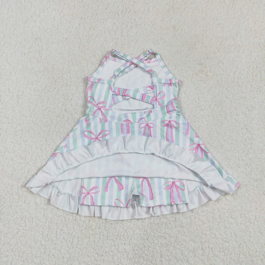 Summer Baby Girl Bows Skorts Toddler Infant Knee Length Dress Kids Children Sleeveless Yoga One Piece Strap Clothes
