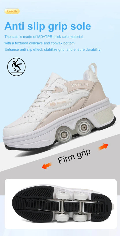 Deformation Shoes Roller Sneakers With 4 Wheels Skates Adult Kids Runaway Parkour Wheels Shoes For Women Men Youth Sport Shoes