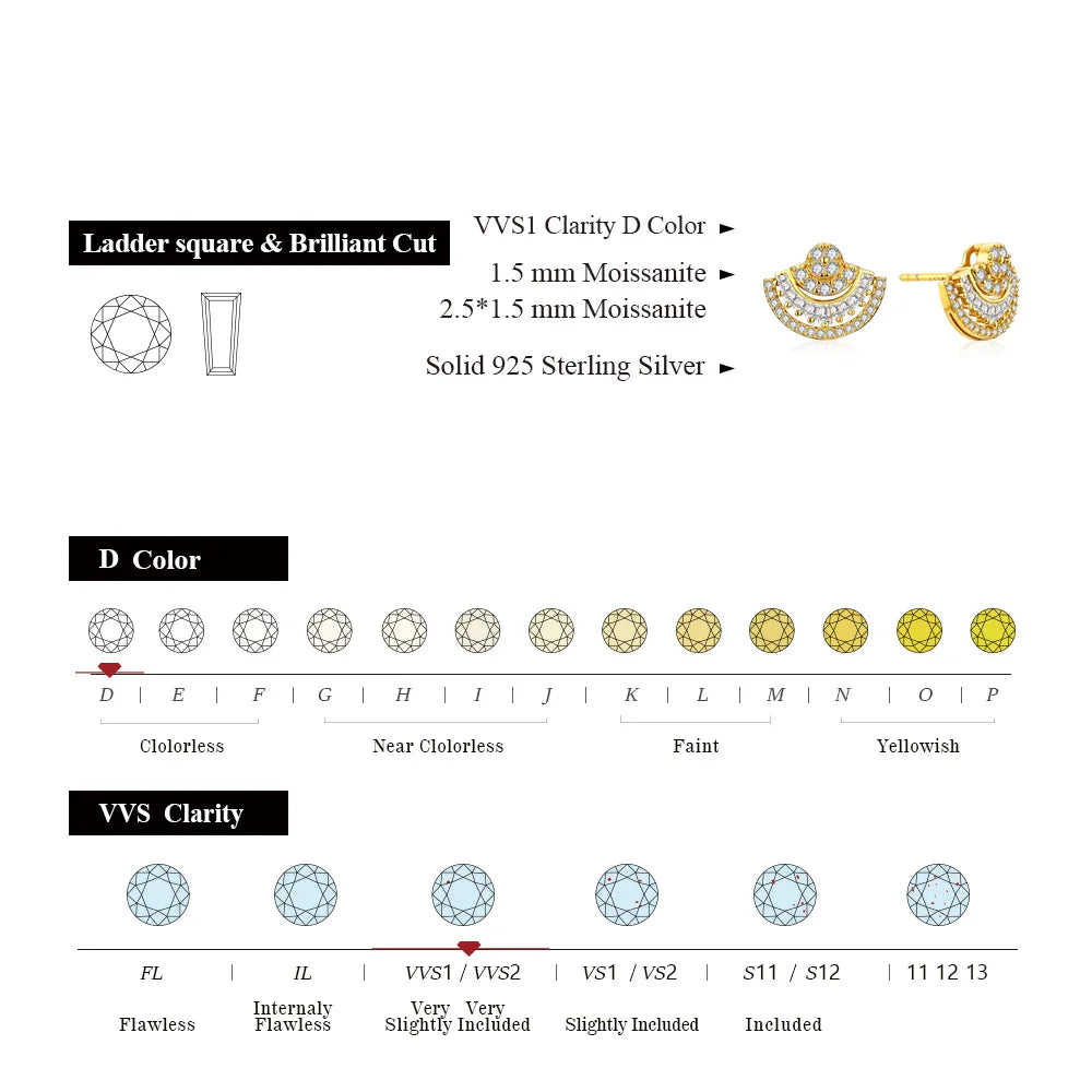Luxury D VVS1 Color Moissanite Sector Earrings For Women Top Quality 100% 925 Sterling Silver Engagement Wedding Gift