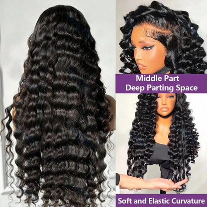 13X6 Deep Wave Frontal Wig 13x4 HD Transparent Lace Frontal Wigs Remy Glueless Deep Curly Lace Front Human Hair Wigs For Women
