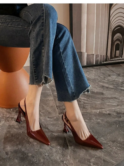 Women's Pumps Sexy Pointe High Heels Sandals Fashion Patent Leather High Heels Elegant Temperament High Heeled Sandals for Women