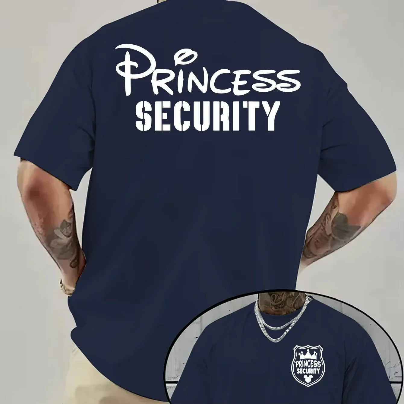 A Men's Princess Safety Pattern T-shirt Suitable for Both Men and Women, Summer Printed 100% Pure Cotton Loose Casual T-shirt