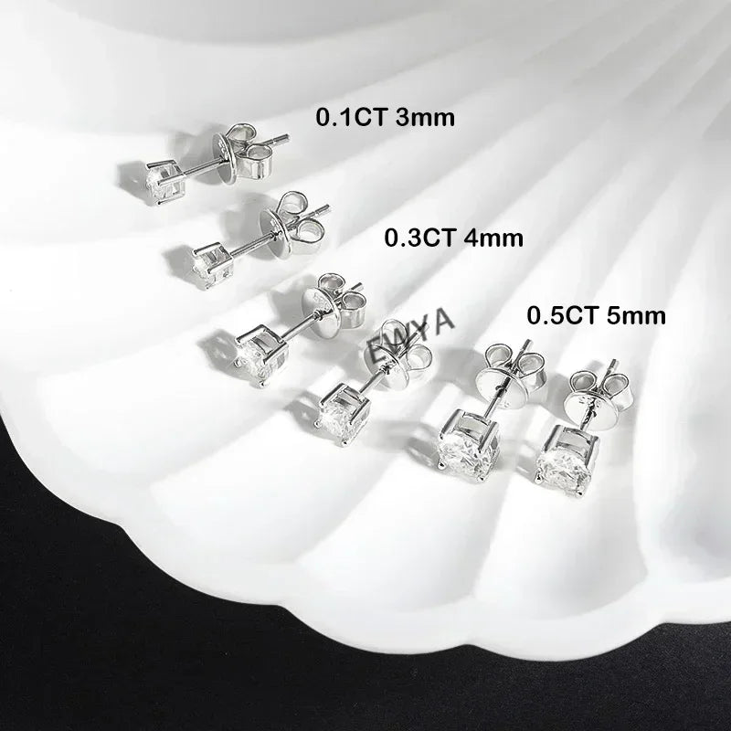 Real 0.2-3CT D Color Moissanite Stud Earrings For Women Party 4 Prong S925 Silver 0.1CT 3mm Pass Diamond Test Earring Gift