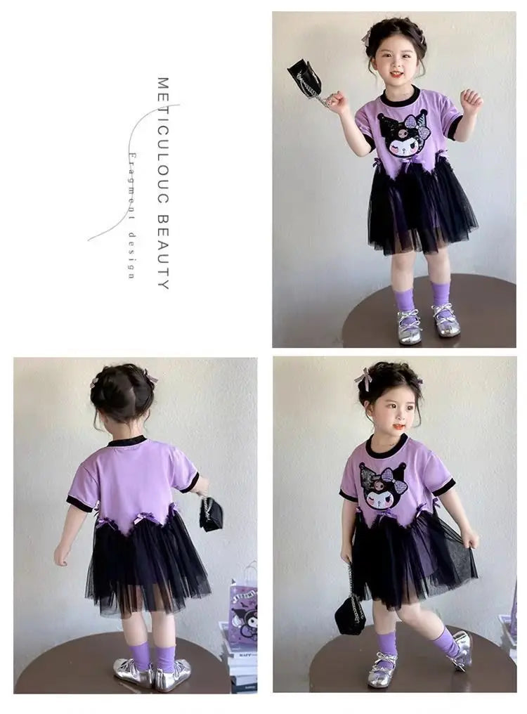 Princess Style Short Sleeve Dress for Girls Baby Mesh Skirt Summer New Arrival Children's Clothing Casual Daily Skirt