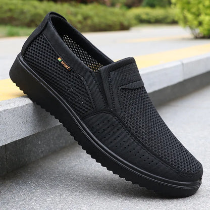 Men's Summer Mesh Breathable Slip-On Casual PU Driving Sandals Low-Top Round-Toe Slip-On Shoes with Textile Inner Sole