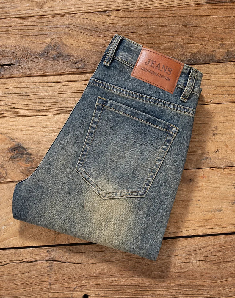 Men's Premium Lightweight Business Stretch Denim Pants - Versatile Slim Fit Straight Leg Long Trousers for All Seasons