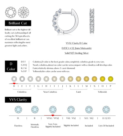 Moissanite Small Hoop Earrings 925 Sterling Silver Hollow Sparkling Ear Buckles For Women Wedding Fine Jewelry