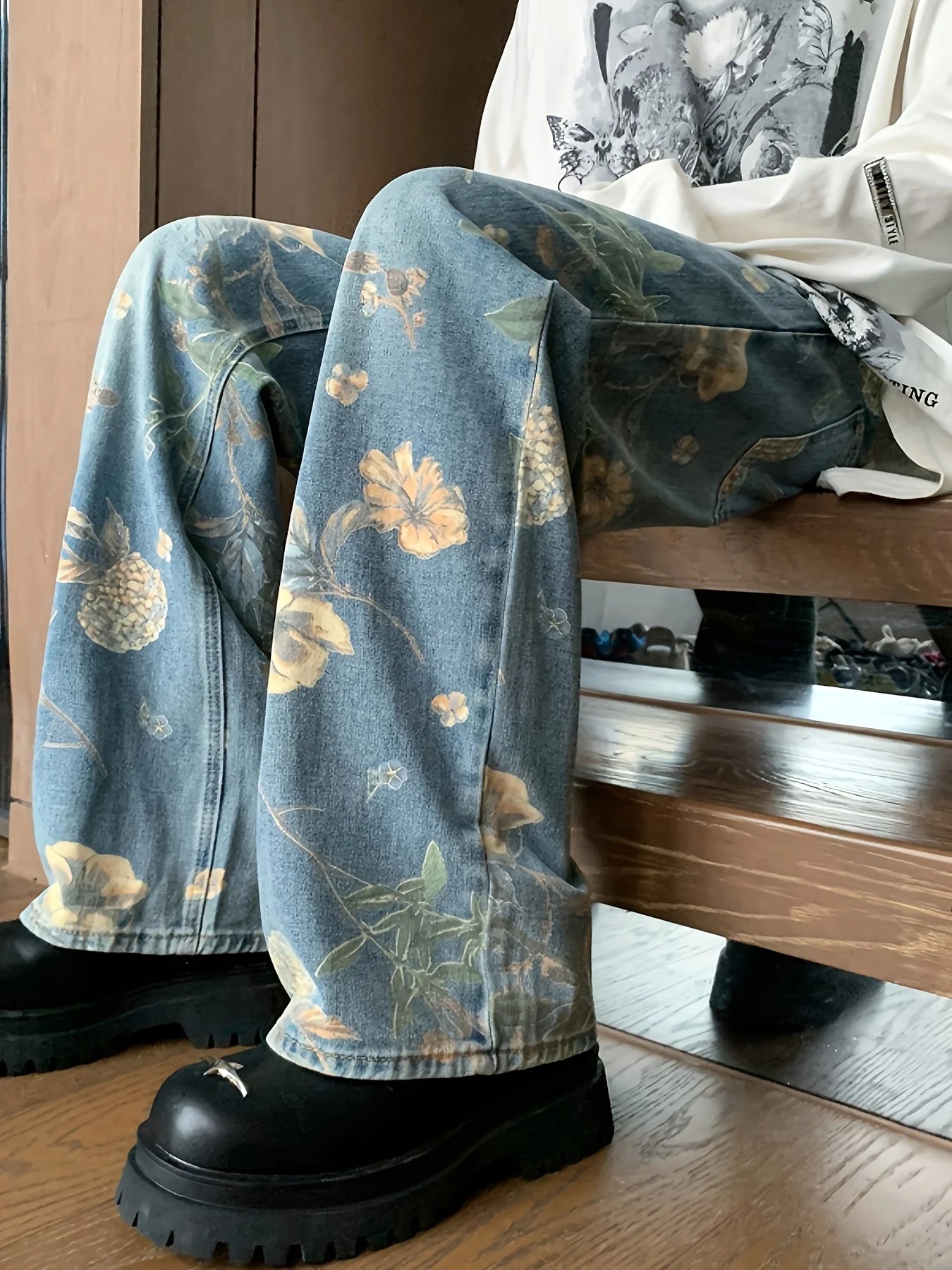 High-Quality Large-Flower Jeans, Summer Thin Style, 2025 New High-Waisted Slimming Straight-Leg Loose Wide-Leg Pants