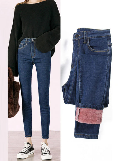 Women's Thick Warm Jeans, Stretch Tight Pencil Pants