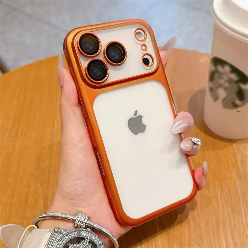 Luxury Frosted Translucent PC Phone Case for Iphone 17 Pro Max 17Air Plating Frame Lens Film Protection Anti-fall Phone Cover